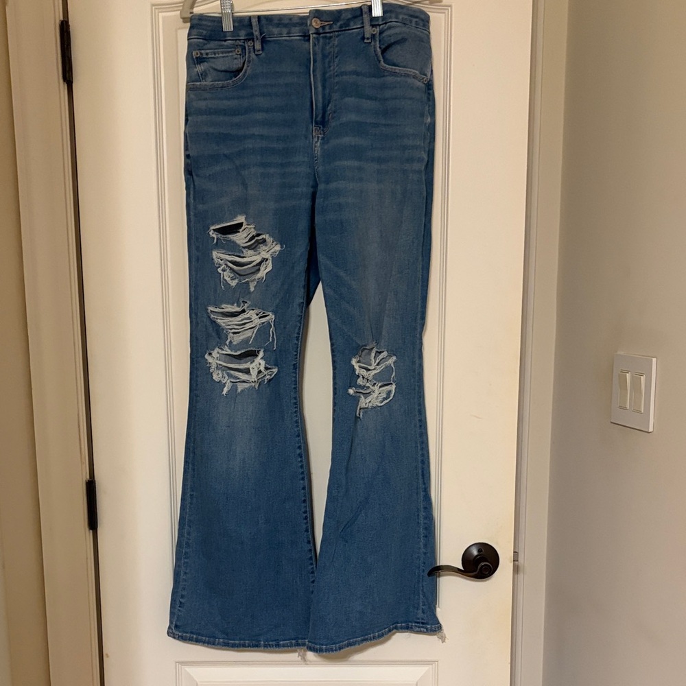 Women's American Eagle Blue Distressed Flare Jeans